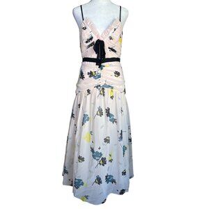 Self-Portrait Dress Size 8 Pink Floral Chiffon Front Tie Midi Wedding Occasion‎